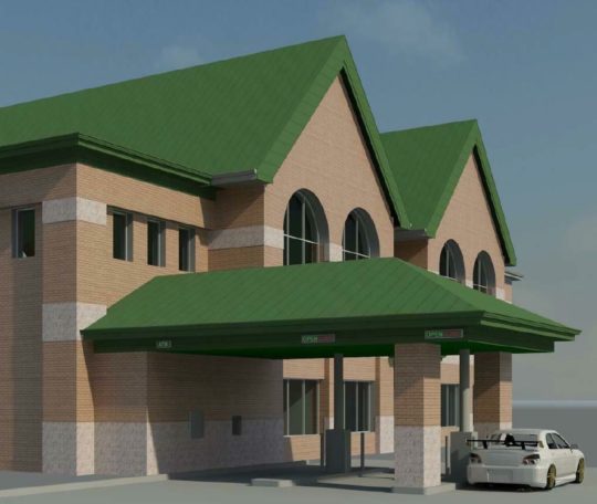 Rendering of Community State Bank, Union Grove, Wi with canopy over the drive-thru window